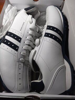 NIB Skecher Sport Shoes Men's Leather Size 12 White/Navy  UrbanTrack Triumphant